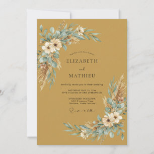 Goldene Aqua Pampas Eukalyptus Hochzeit Einladung