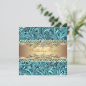 Goldene Aquamarine Blaue Geburtstagsparty Einladun Einladung (Stehend Vorderseite)