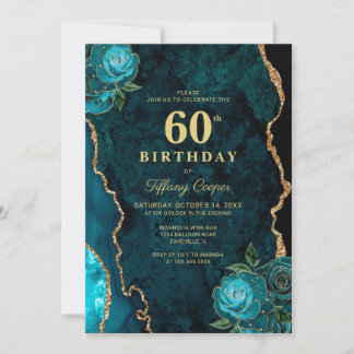 Goldene Aquamarine Einladung zum 60. Geburtstag