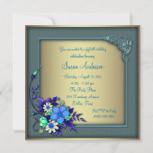 Goldene Aquamarine Schmetterlingsfrauen 50. Geburt Einladung (Rückseite)