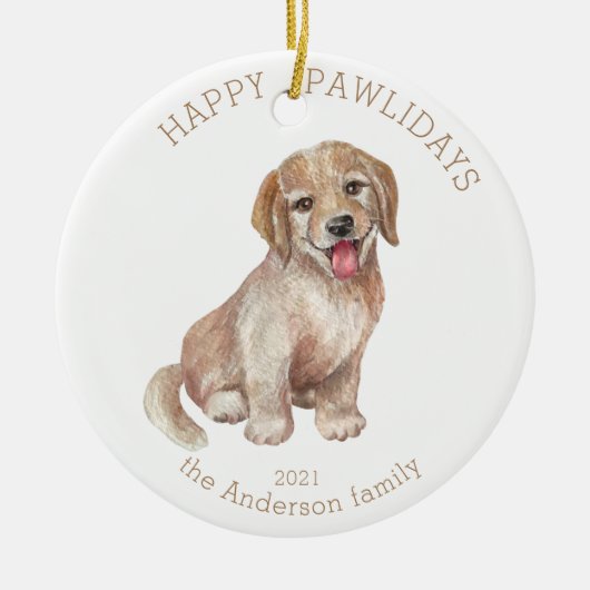 Goldene Aquarellholz-Happy-Pwlidays-Foto Keramik Ornament (Vorne)