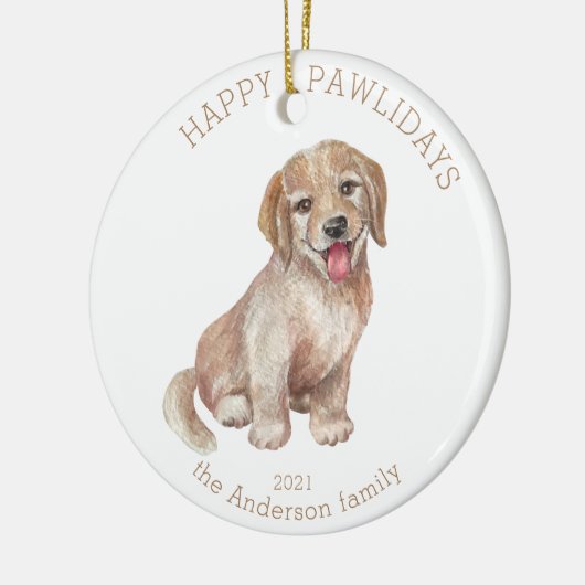 Goldene Aquarellholz-Happy-Pwlidays-Foto Keramik Ornament (Links)