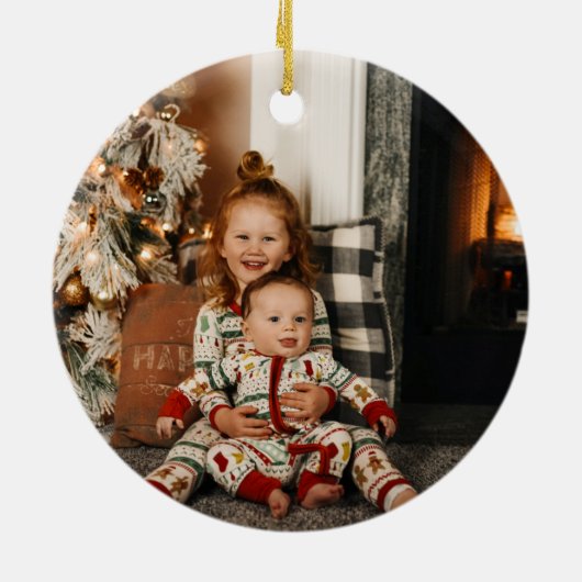 Goldene Aquarellholz-Happy-Pwlidays-Foto Keramik Ornament (Hinten)