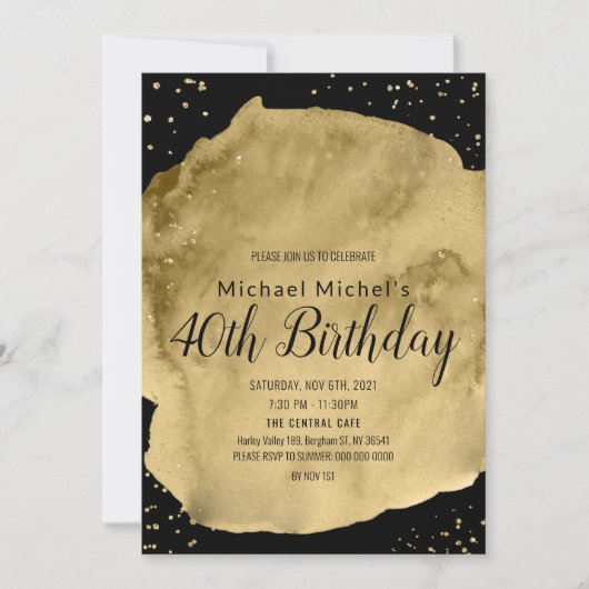 Goldene Aquarellpinsel Einladung (Vorderseite)