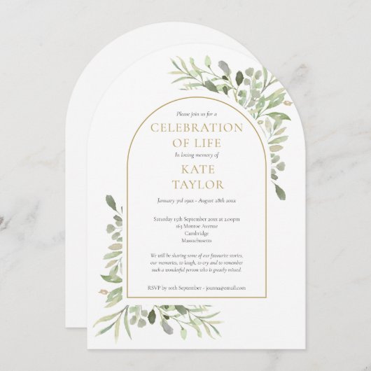 Goldene Arche Grüne Beerdigung zum Leben Einladung (Vorne/Hinten)