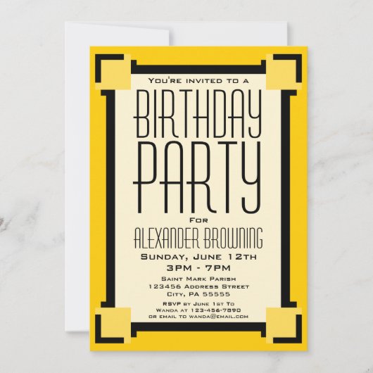 Goldene Art Deco Geometric Geburtstagsparty Einlad (Vorderseite)