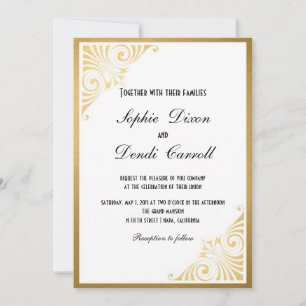 Goldene Art Deco Hochzeitsankündigung Einladung