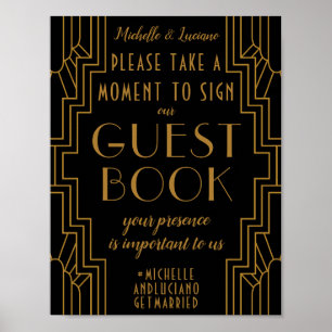 Goldene Art Deco Hochzeitsschild bearbeitbares Gäs Poster