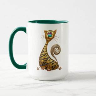 Goldene Art Deco Katze Geometrisches Kätzchen Kuns Tasse