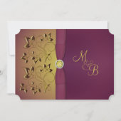 Goldene Aubergine Mit Monogramm Einladung (Vorderseite)