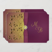 Goldene Aubergine Mit Monogramm Einladung (Vorne/Hinten)