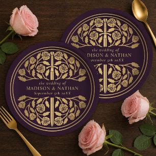 Goldene Aubergine Royal Mittelalterliches Schwert Pappteller