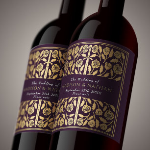 Goldene Aubergine Royal Mittelalterliches Schwert  Weinetikett