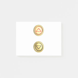 Goldene Aufzugsknöpfe für hoch und runter Post-it Klebezettel