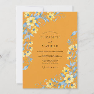Goldene Azurblaue Bemalte Hochzeit Einladung