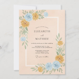 Goldene Azure Wildblumen-Hochzeit Einladung