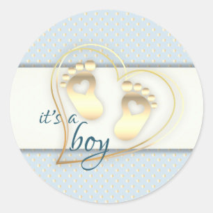 Goldene Baby-Abdruck-und Herz-Babyparty Runder Aufkleber