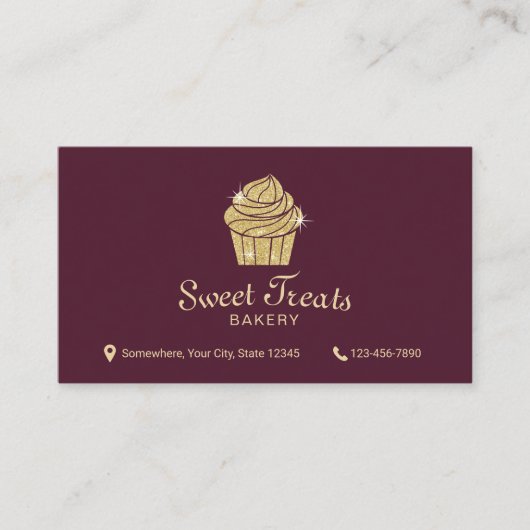 Goldene Bäckerei Süßigkeiten Leckereien Burgund Ro Visitenkarte (Vorderseite)