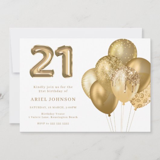 Goldene Ballons 21. Geburtstag Party Einladung (Vorderseite)