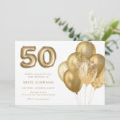 Goldene Ballons 50. Geburtstagsparty Einladung (Stehend Vorderseite)