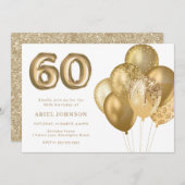 Goldene Ballons 60. Geburtstagsparty Einladung (Vorne/Hinten)