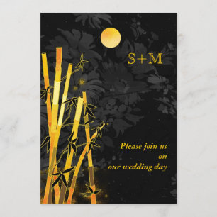 Goldene Bambus-Monogramm-Hochzeit lädt ein Einladung