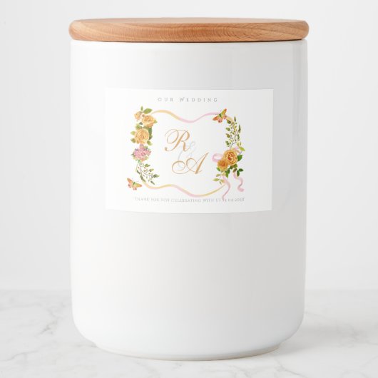 Goldene Bandmonogramm-Hochzeit Lebensmitteletikett (Vorderseite)