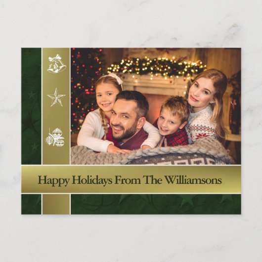 Goldene Bands rund um Familie Foto Happy Holidays Postkarte (Vorderseite)