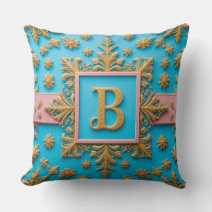 Goldene Barock-Buchstabe B Blaue Monogramm-Eleganz Kissen