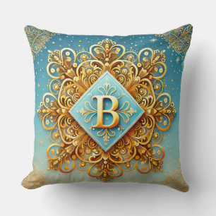 Goldene Barock-Buchstabe B Blaue Monogramm-Style ✨ Kissen