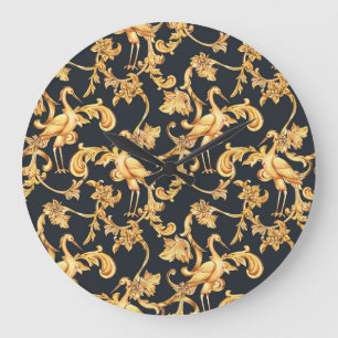Goldene Barockkrane: Rokoko-Ornament. Große Wanduhr