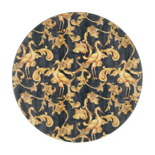 Goldene Barockkrane: Rokoko-Ornament. Schneidebrett