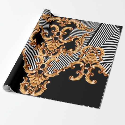 Goldene Barockschmuck Geschenkpapier (Ungerollt)