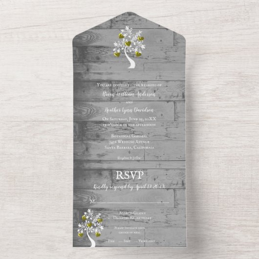 Goldene Bäume aller Herzen bei einer Hochzeit All In One Einladung (Innen Boden)