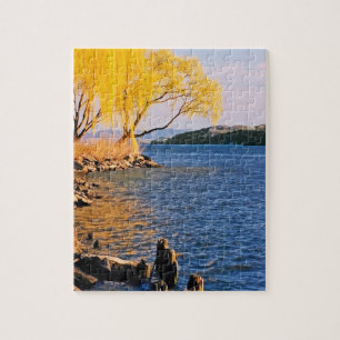 Goldene Bäume am Ufer Puzzle