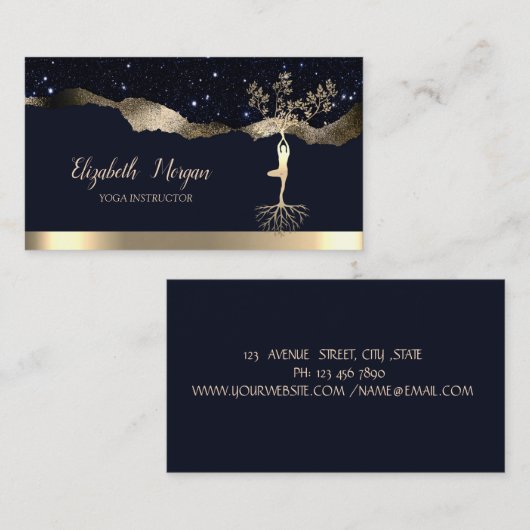 Goldene Bäume Frauen Silhouette Schwarzer Glitzer Visitenkarte (Vorne/Hinten)