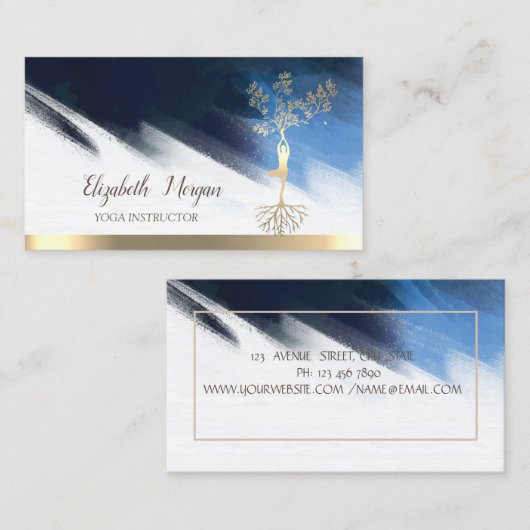 Goldene Bäume Frauen Silhouette, Yoga Brush Stroke Visitenkarte (Vorne/Hinten)