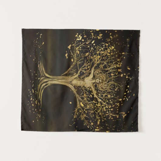 Goldene Baumgöttin Wandteppich (Vorderseite (Horizontal))