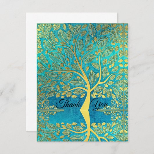 Goldene Baumreflektion über Blaue Pfaue Dankeskarte (Vorne/Hinten)