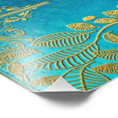 Goldene Baumreflektion über Blaue Pfaue Fotodruck (Ecke)