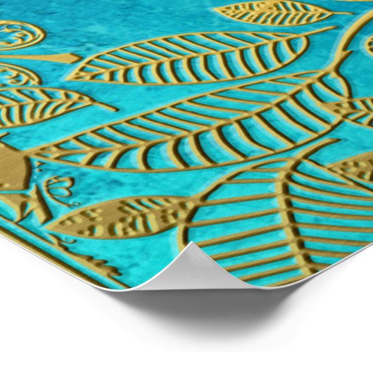 Goldene Baumreflektion über Blaue Pfaue Poster (Ecke)