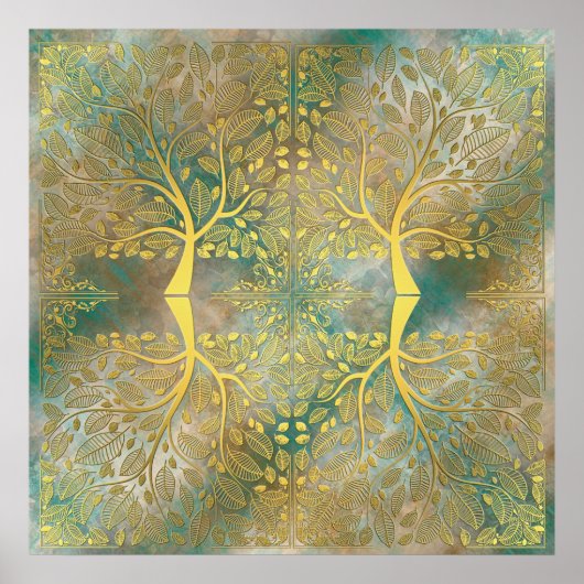 Goldene Baumreflexion auf Poster (Vorne)