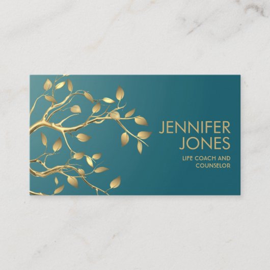 Goldene Baumzweig auf Aquamarin Visitenkarte (Vorderseite)