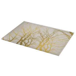 Goldene Baumzweig-Muster Beige Hintergrund Schneidebrett