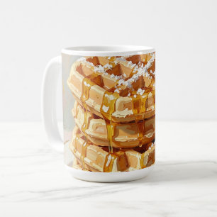 Goldene belgische Waffeln Sirup Ölmalerei Kaffeetasse