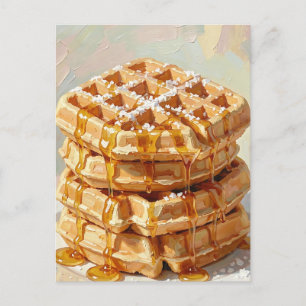 Goldene belgische Waffeln Sirup Ölmalerei Postkarte