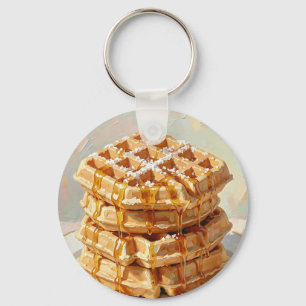 Goldene belgische Waffeln Sirup Ölmalerei Schlüsselanhänger