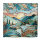 Goldene Berggipfel-Wald-Buntglas-Kunst Fliese (Vorderseite)