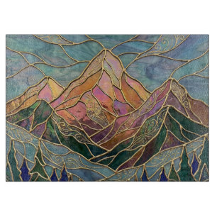 Goldene Berggipfel-Wald-Buntglas-Kunst Schneidebrett