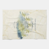 Goldene Bergkulisse Grüne blaue Bäume Einladung Geschirrtuch (Horizontal)